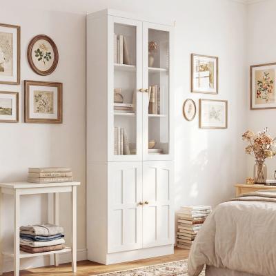 Rackcog "80"" Tall Display Bookcase with Glass Doors & Wood Doors, Kitchen Pantry Storage Cabinet/ Dining Room Sideboard"