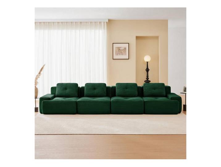LuxusKollektion Ecksofa Sofa modular Ecksofa Cord 4Sitzer montagefrei Grün 4-Sitzer-Sofa