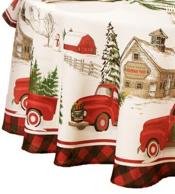 Threadmade Vintage Christmas Tree Farm Holiday Tablecloth