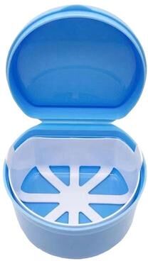 United Portable Retainer Cleaning Case Denture Soaking Box With Filter Basket For Braces And Aligners blue