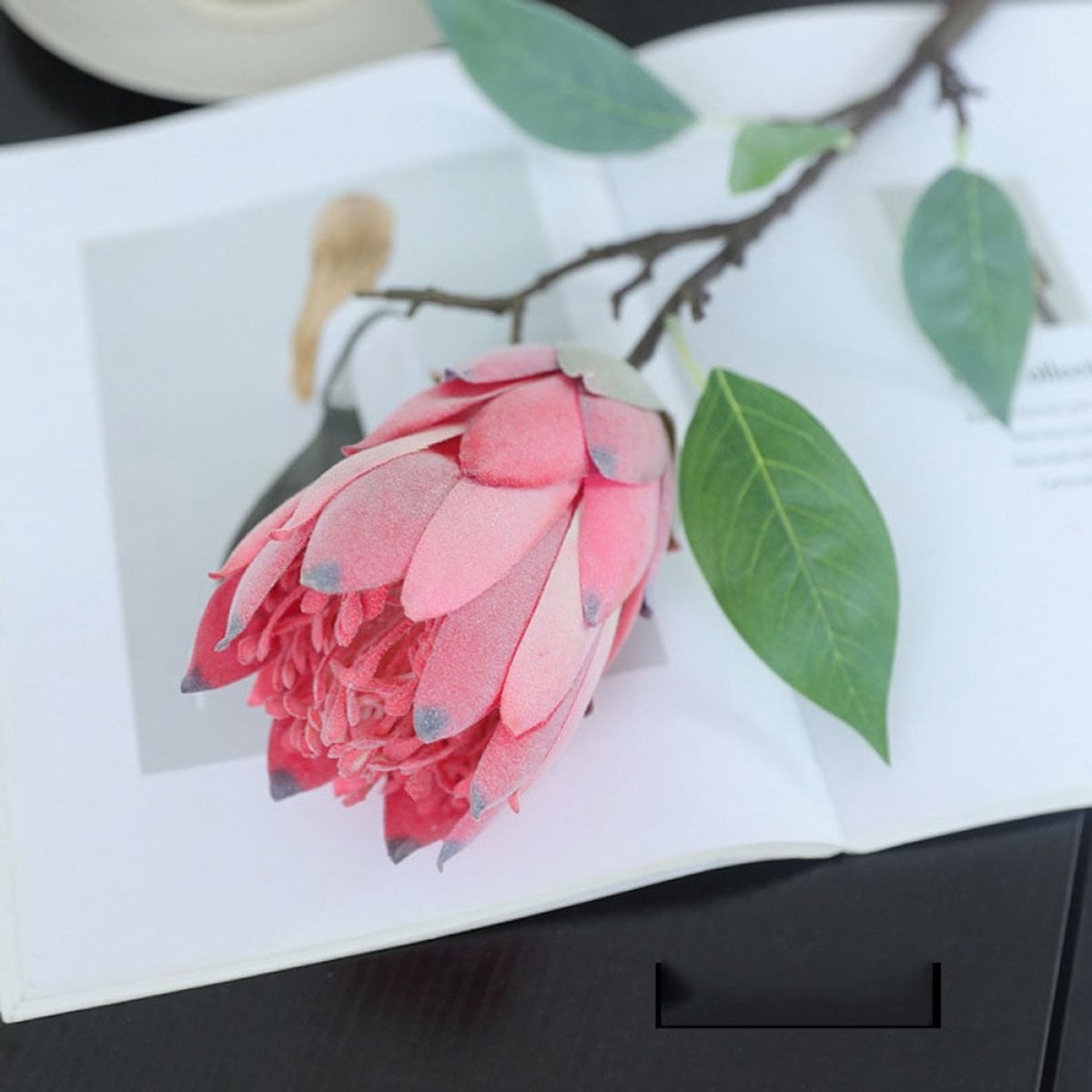 3 stelen kunstbloemen Suikerbos Protea - roze - zijden bloemen - 48 cm