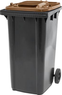 Fahrbare Mülltonne SSI Schäfer GMT eXtra, 240 l, EN 840, vorbereitet für Chipaufnahme, Ziehgriff, 90 % Recycling-Kunststoff, schwarz-braun