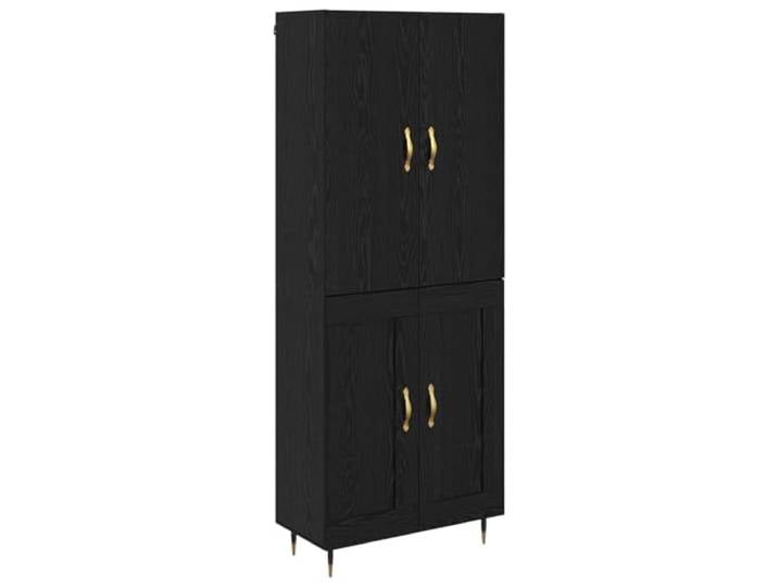 Fisinber Highboard Schwarz Eichen-Optik 69,5x34x180 cm Holzwerkstoff Zweiteiliger Wand-Schrank mit Metallbeinen für Wohnzimmer und Flur, elegantes Design in robuster Eichen-Optik.