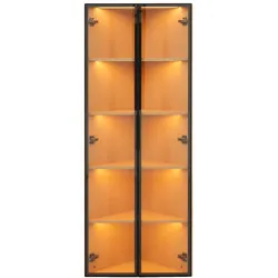 OKWISH Eckvitrine 62x35x160 cm aus Eiche mit LED-Beleuchtung, Staubgeschützt, Geräuschlos, Für Deko und Modelle
