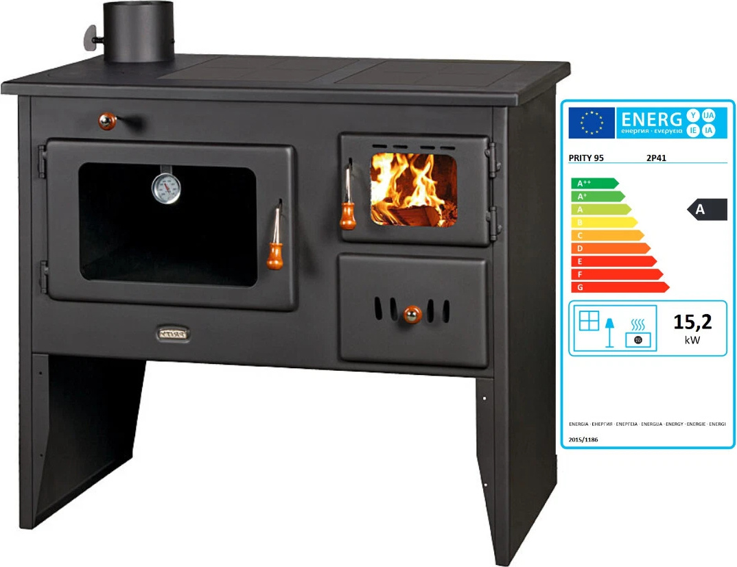 - Holzofen PRITY 2P41 15.2 kW mit Backofen & Metallplatte Kaminofen LINKS