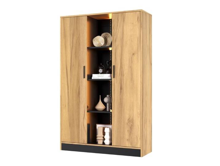 Armoire de Vitrine avec éclairage LED Armoire Polyvalente avec 2 Portes Bibliothèque Moderne Meubles de Rangement 95x35x160cm