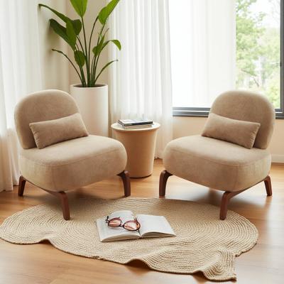 ZWYO HOSIMU 34.2in Accent Chair with Solid Wood Legs Soft Cushion Armless Reading Chair Set of 2 for Living Room Bedroom Apartment Balcony