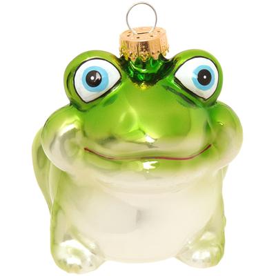 Weihnachtsbaumkugel KREBS GLAS LAUSCHA "Baumschmuck Frosch grün 8cm", grün, B:6cm H:9cm T:7cm Ø:9cm, Glas, Weihnachtsbaumkugeln, Dekoriert mit Liebe zum Detail