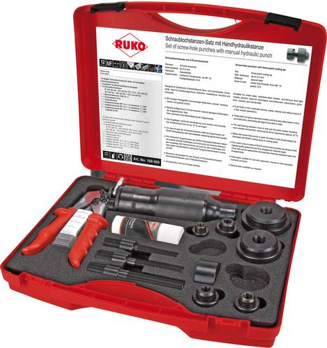 RUKO Schraublochstanzen-Satz mit kompakter Handhydraulikstanze im Kunststoffkoffer - 12 tlg. - 109009