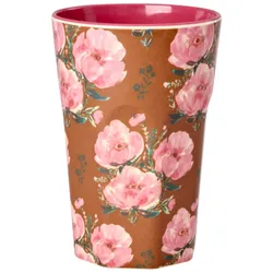 RICE Hoher Melamin Becher Floral Fiesta Rose, H 13, Ø 9 cm, 400 ml