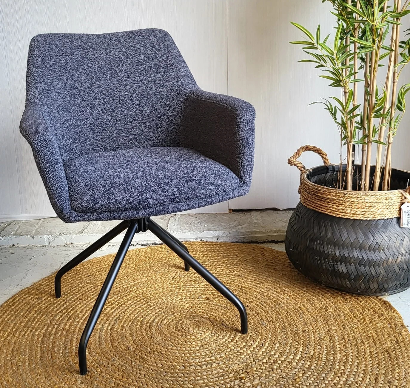 Tower Living Eetkamerstoel Ortana draaibaar - Blauw - Textiel en Metaal