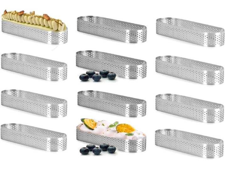 12 stuks ovale geperforeerde taartvormen\, Frans dessert mousse cake cake ring DIY quiche fruit koekjes bakvorm\, roestvrij cake mousse ring