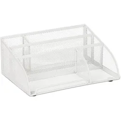 Relaxdays Schreibtisch-Organizer, 5 Fächer, Mesh Design, Metall, HBT: 10,5 x 25,5 x 17 cm, Utensilienbox fürs Büro, weiß