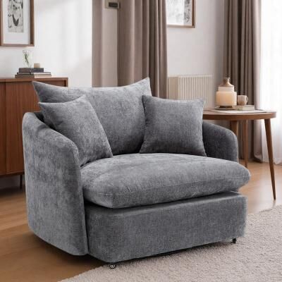 "44.8"" Chenille Oversized Swivel Accent Chair with 3 Pillows and 360° Swivel"