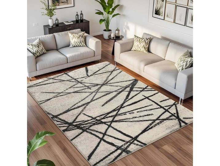 Tapis Salon Tapis de Chambre à Poils Courts Artistique Bohème Moderne Antiderapant Doux Motif Abstrait Géométrique (120 x 160 cm)