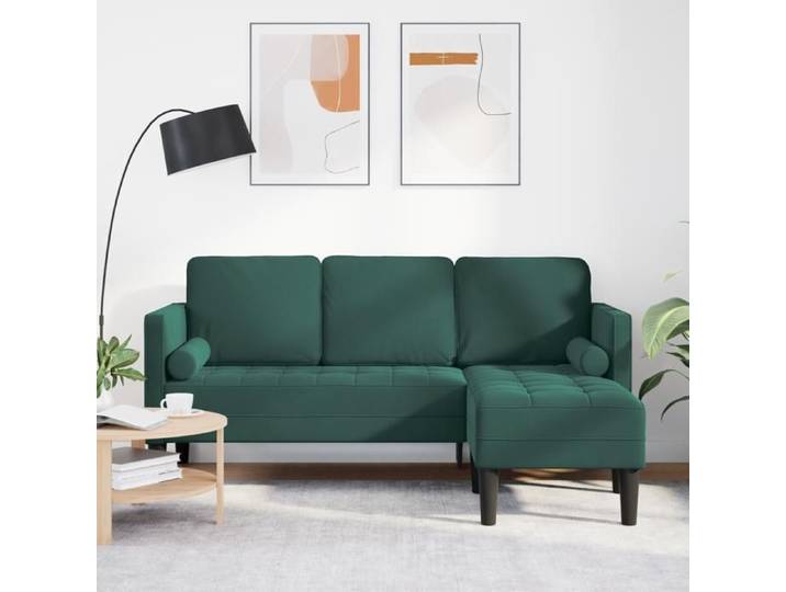 Moderne Canapé 3 places avec méridienne en L vert foncé 160 cm en velours - Canapé salon Mode @FR(646250)