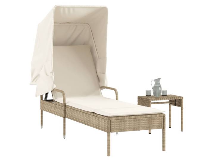 vidaXL Sonnenliege mit Dach und Tisch Beige Poly Rattan