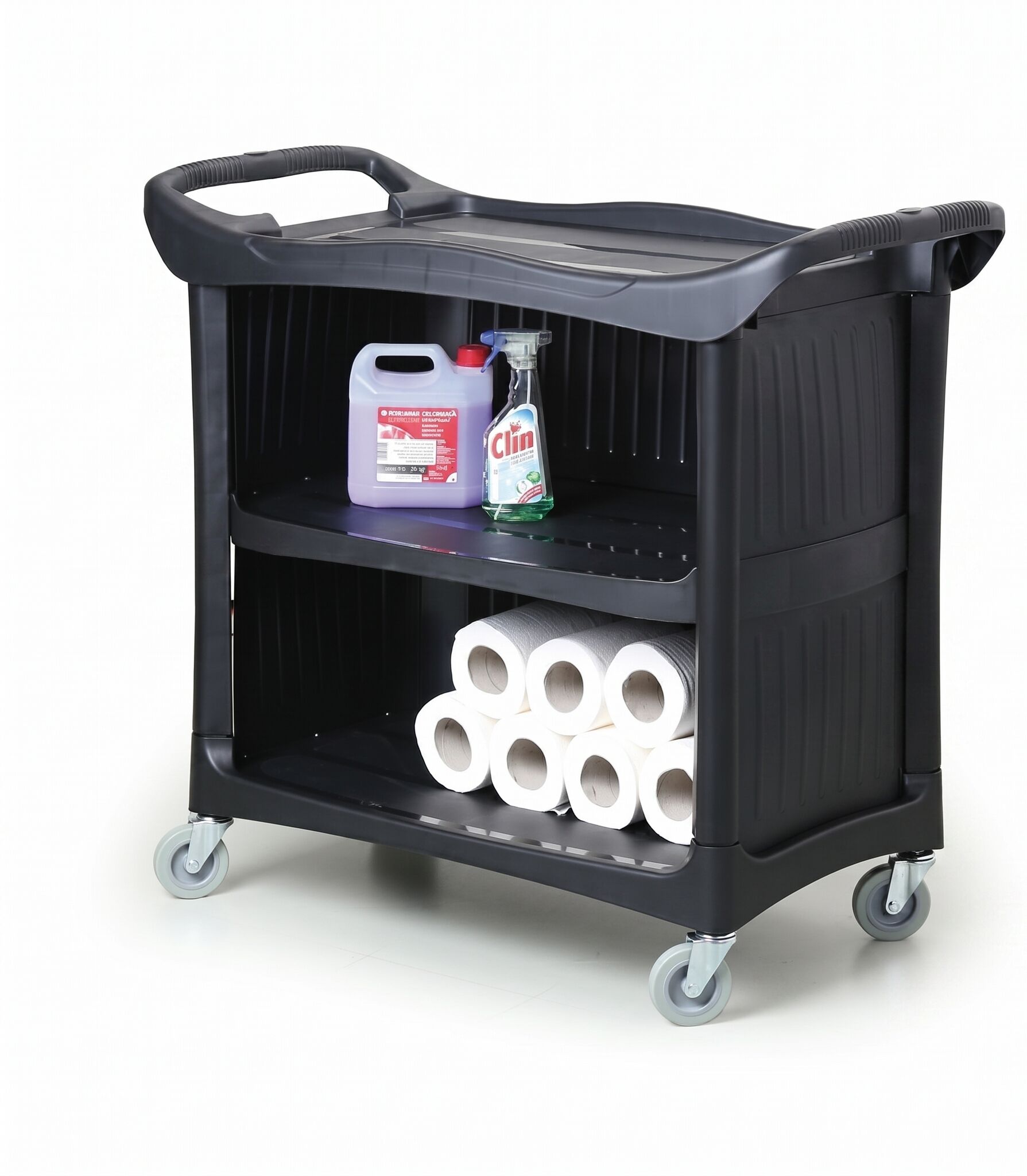 B2B Partner Kunststoff-Reinigungswagen mit Schubkastenfächern, 3 Böden, 51 x 108 x 98 cm