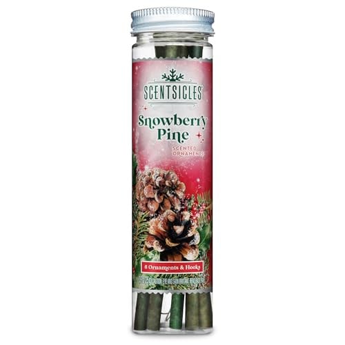 Scentsicles Geurende Kerstboom Ornament Sticks Snowberry Pine, 6 stuks met S-haakjes