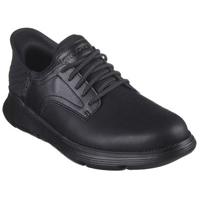 Slip-On Sneaker SKECHERS "GARZA", Herren, Gr. 42, schwarz, Leder, Schuhe, Slipper mit Heel Pillow™ Fersenkissen für eine optimale Passform