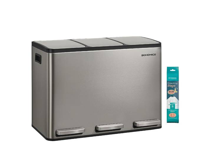 Mülleimer 3x15 l Dreifach Abfalleimer Edelstahl Silber
