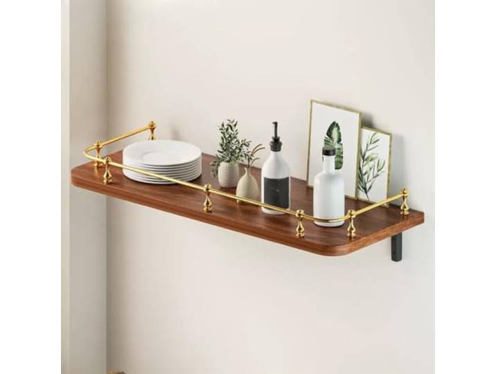 Schweberegal Massivholz mit Metallleitplanke, Halterung, Wandregal Rustikal Einfache Wandmontage, Badezimmer & Küche, Stabile Holzkonstruktion, Wohnzimmer(Brown,W7.9*L39.4in/20*100cm)