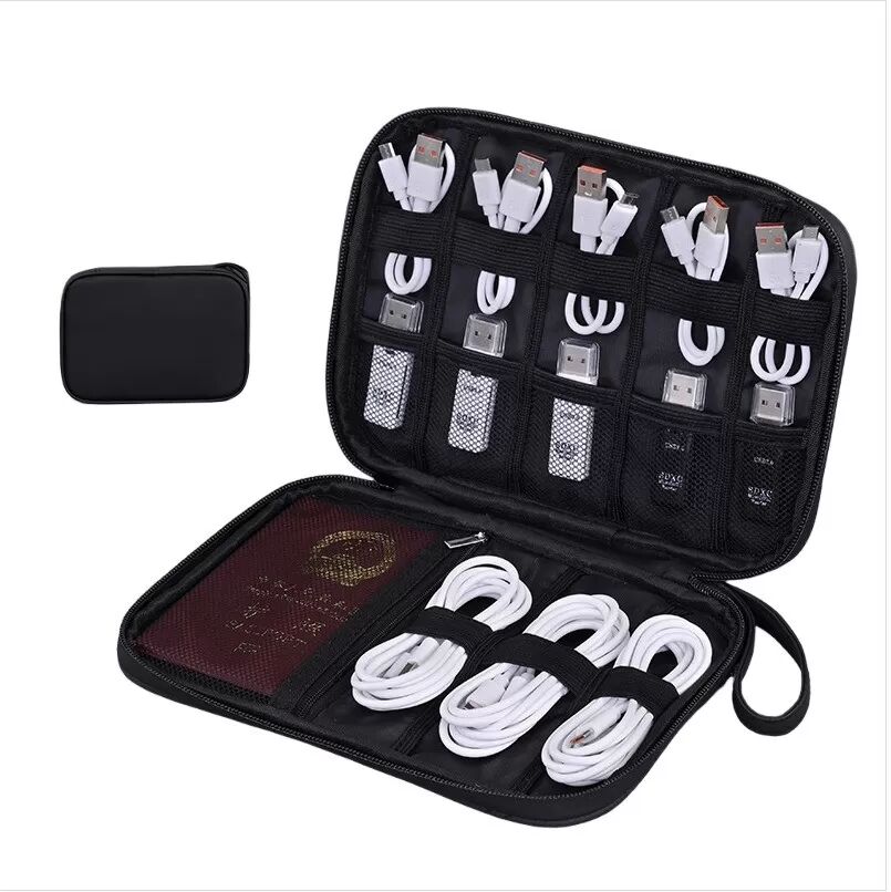 INF Tragbare digitale Aufbewahrungstasche – Universeller Zubehör-Organizer für Kabel, USB-Sticks, Ladegeräte und Dokumente Schwarz