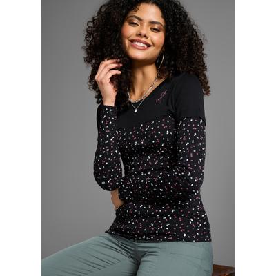 2-in-1-Langarmshirt KANGAROOS, Damen, Gr. 40/42, schwarz, Obermaterial: 100% Baumwolle, bedruckt, gemustert, kontrastfarbene Details, figurbetont, Shirts, Langarm, bedruckt und gemustert, für die Freizeit, aus Baumwolle, Topseller