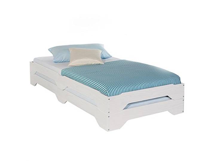 IDIMEX Stapelbett 2er Set Gästebett Ronny Einzelbett Stapelliege Kiefer massiv weiß Bett 90x200 cm Kinderbett Jugendbett