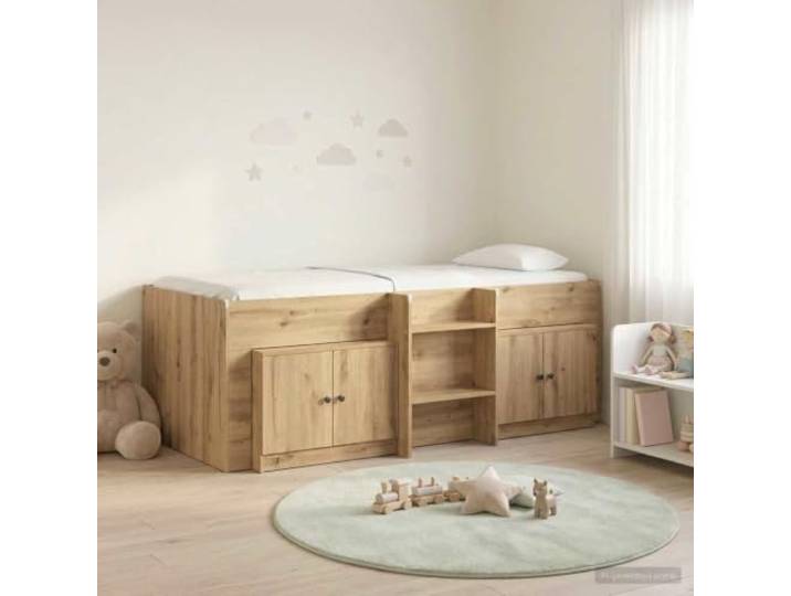HKPWRBFG Hochbett mit Stauraum & Schrank, Artisan-Eiche Holzwerkstoff Platzsparendes Design, Inklusive Leiter & Lattenrost