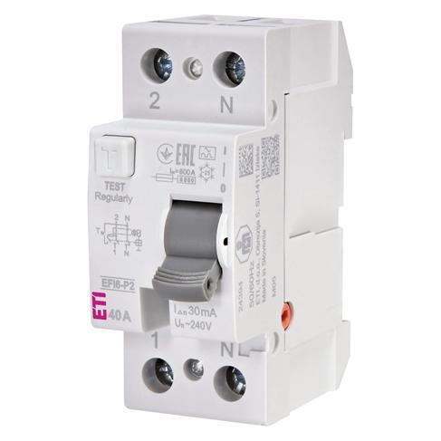 Eti Residual current relay EFI6-P2 A 6kA, 2P, 40 A,240V,30mA (002061262)