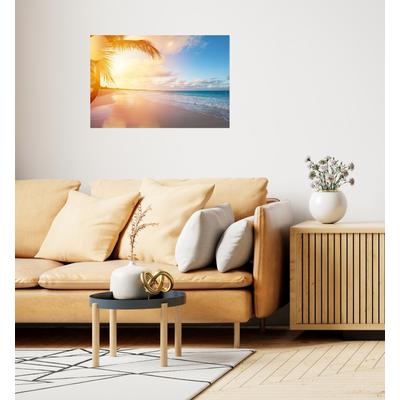 Wandsticker QUEENCE "Urlaub", gelb, B:150cm H:90cm T:0,1cm, Folie, Wandtattoos, Selbstklebend, kinderleichte Anbringung, Sticker, Sonnenaufgang, Meer