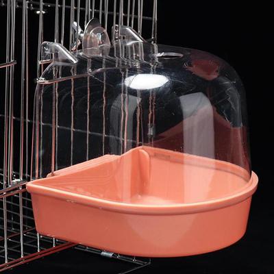 On Spot Shop Transparent Bird Bath Box For Cage, Hanging Parrot Bathtub For Budgies, Canaries, Cockatiels, And Lovebirds, Easy Clean orange