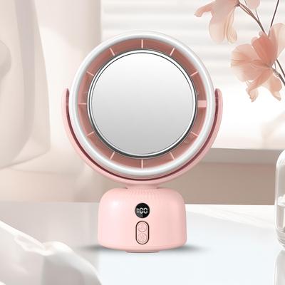 Inspired Deals F2 Lighted Makeup Mirror With Desktop Fan Rechargeable Vanity Mirror With LED Fill Light pink