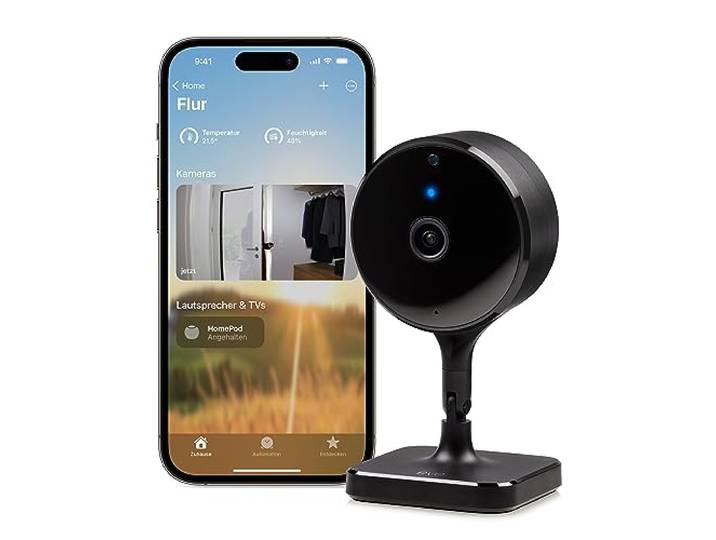 EVE Cam - Caméra intérieure Intelligente\, résolution 1080p\, Wi-FI\, confidentialité absolue\, HomeKit Secure Video\, Notifications iPhone\, Micro et Haut-Parleur\, Vision Nocturne\, Installation Flexible