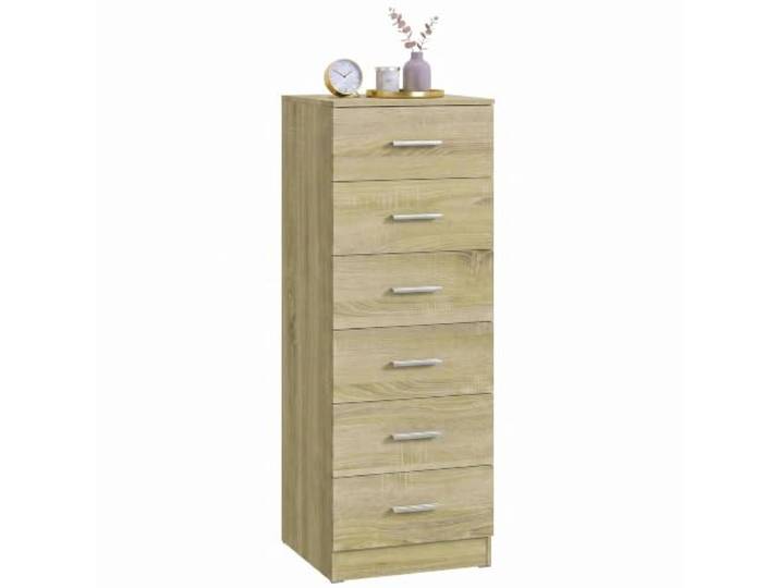 HOMCOM Kommode mit 6 Schubladen, Moderne Schlafzimmerkommode, Aufbewahrungsschrank für Wohnzimmer & Flur, 40 x 40 x 110 cm, Eiche
