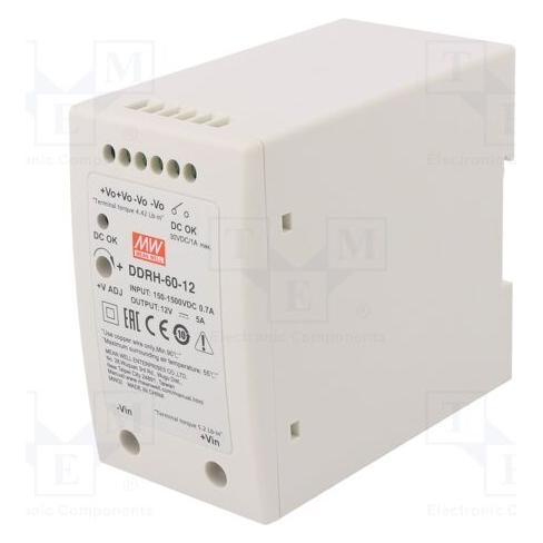 MeanWell MEAN WELL DDRH-60-12, 150 - 1500 V, 60 W, 12 V, 5 A, RoHS, 57 mm (DDRH-60-12)