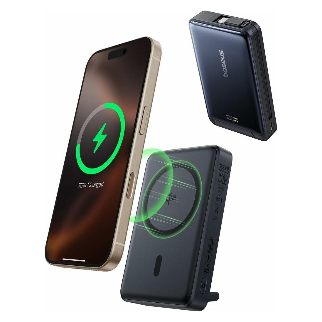 Baseus Nomos Qi2 magnetic powerbank, USB-C 10000mAh 45W (10000 mAh, 45 W, 36 Wh) (P10078800123-00)