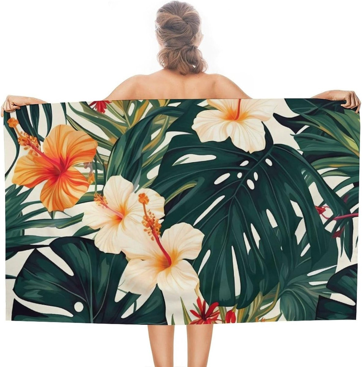 Strandlaken met bloemenprint, grote handdoek, 70 x 130 cm