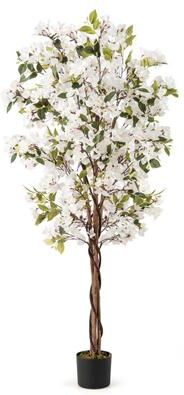 Costway 6 Feet Artificial Bougainvillea Tree with 910 White Flowers-1 Pieces