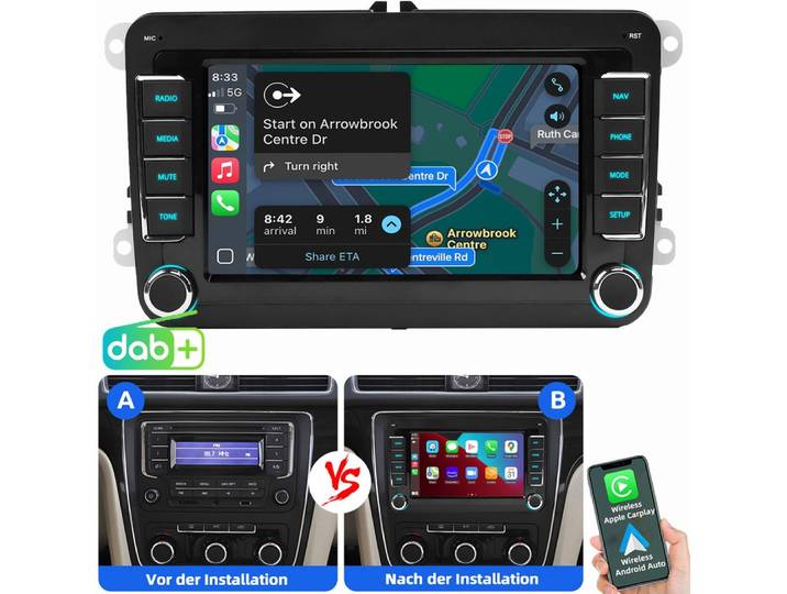 ESSGOO Für VW GOLF 5 6 Plus Touran Tiguan Caddy Passat Polo Carplay Autoradio (RDS, Digitalradio (DAB), FM, AM, Carplay Android Auto Blurtooth Navigationsgeräte)
