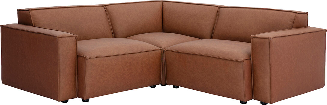 Miliboo Modulares Ecksofa im Vintage-Stil, 3-Sitzer aus braunem Leder SPLIT