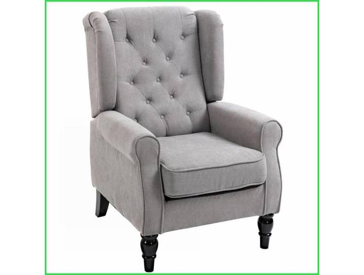 Fauteuil à oreilles relaxation - Tufting pieds en bois - Gris Polyester