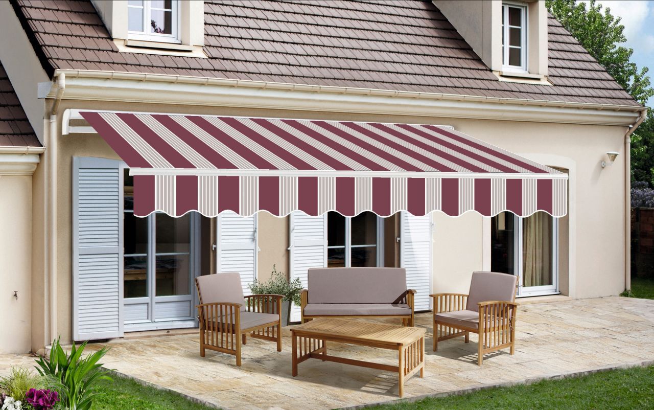 TrendLine Gelenkarm-Markise 4 x 2,5 m rot-weiß-weiß gestreift