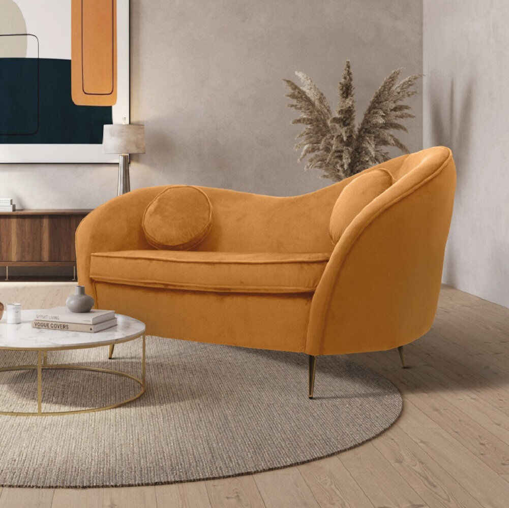 Etta Avenue Castillo 2 Seater Velvet Sofa Gold/Gold Velvet 83cm H X 166cm W X 73cm D