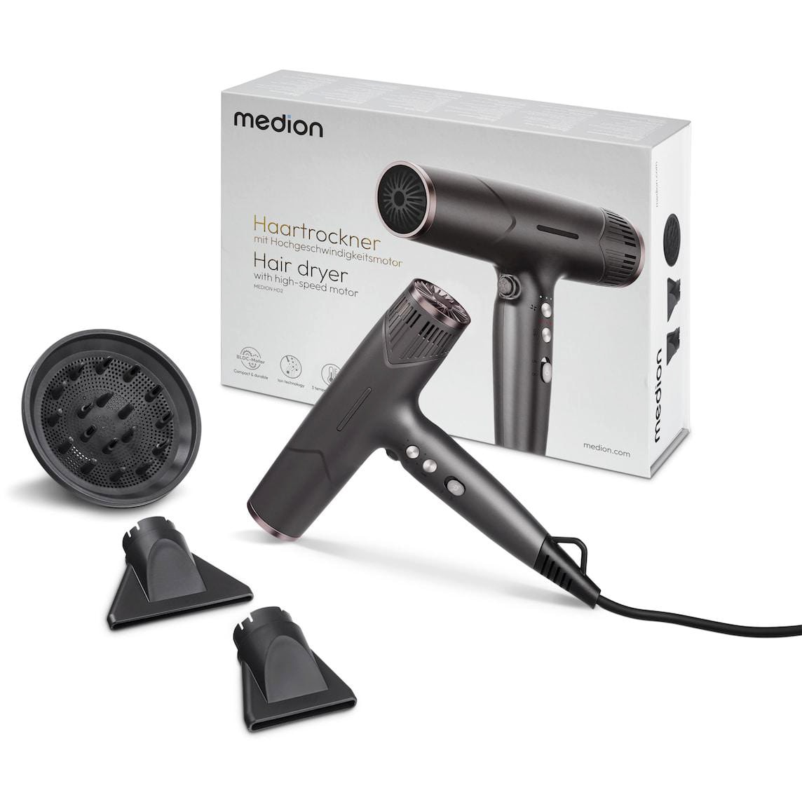 Medion HD2 Haartrockner mit Ionen-Technologie grau