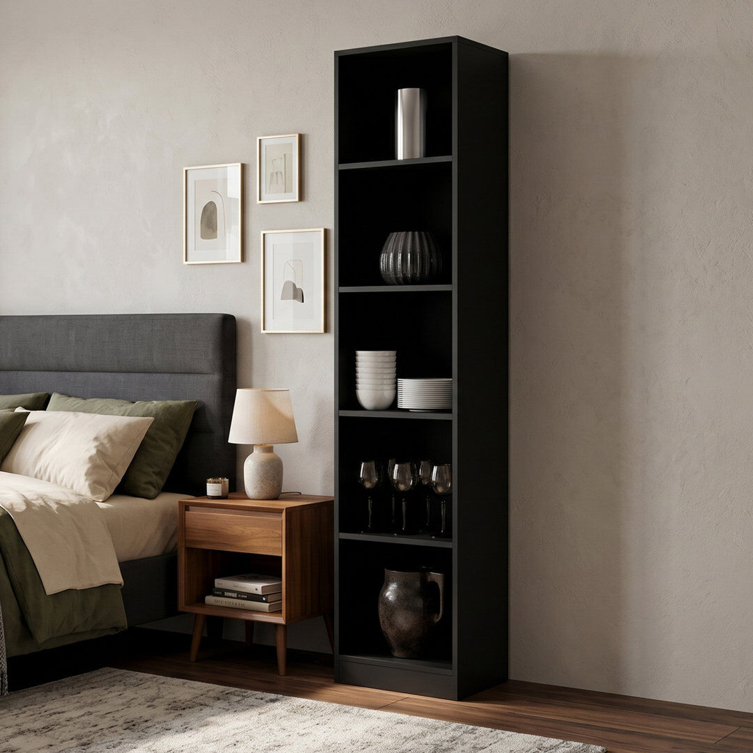 17 Stories Paridhi 182 cm H Solid Wood Bookcase Black (5 Shelves) 71.65"H x 15.75"W x 11.81"D
