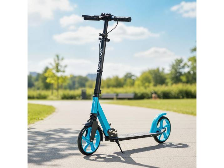 HOMCOM Trottinette Pliable Guidon Réglable Bleu Adultes Enfants