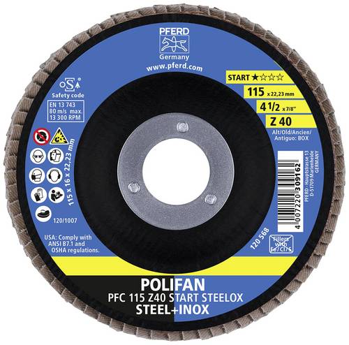 PFERD TOOLS 69300936PFC 115 Z 40 START STEELOX Fächerschleifscheibe Durchmesser 115mm Bohrungs-Ø 22.23mm Körnung (num) 40 10St.