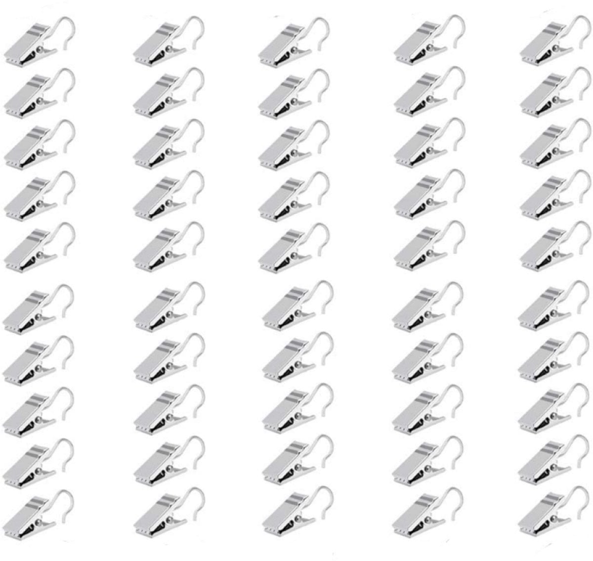 50 stuks Metalen Gordijnhaken in RVS - Zilver - Clips voor gordijnen, douchegordijnen en decoratie